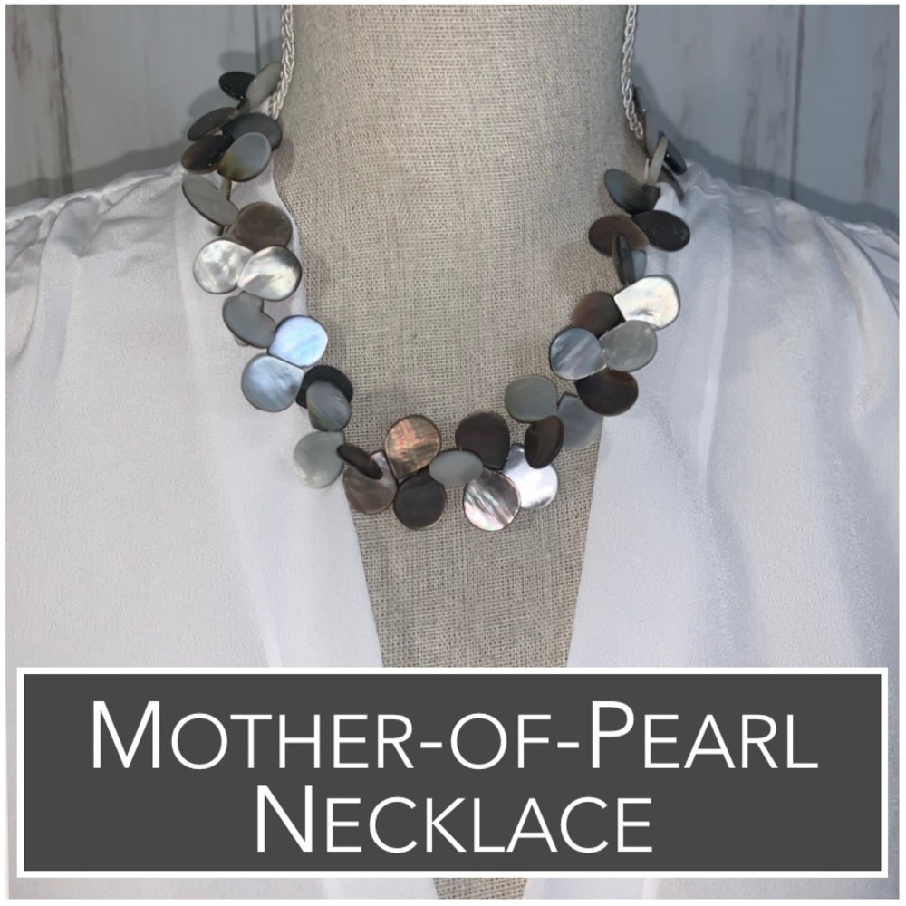 Vintage Mother-of-Pearl Necklace Teardrop Beads in Shades of Ivory to Brown EUC